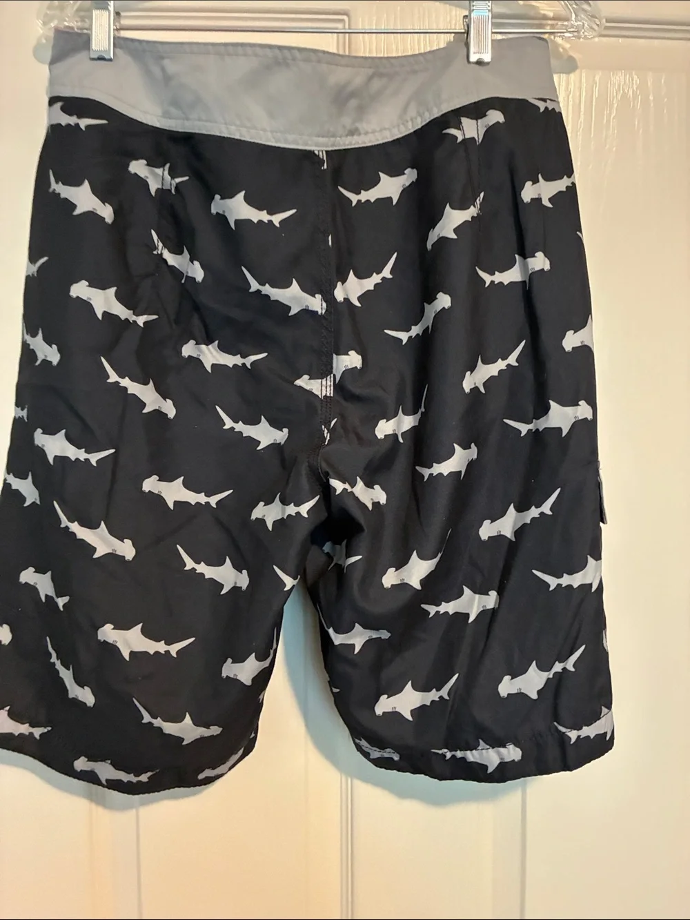 Old Navy Black Swim Trunks with White Shark Print
